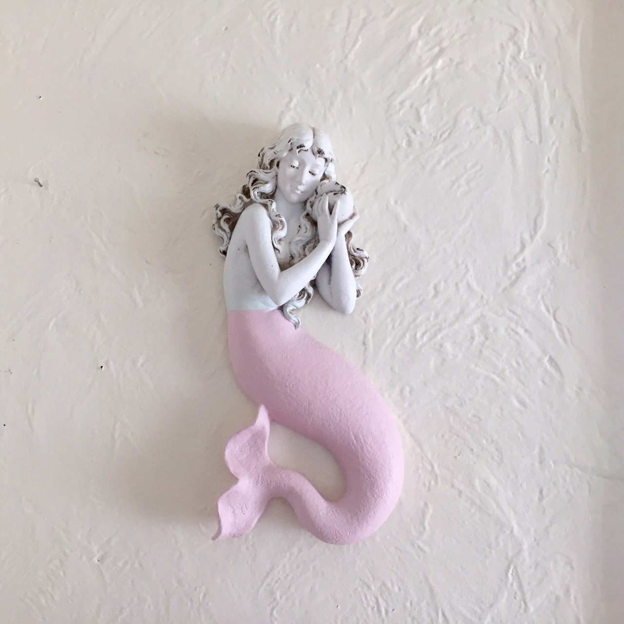 large mermaid wall hanging pink 14 inches tall