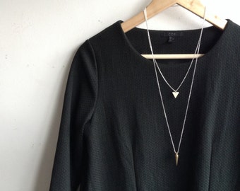 Layered long necklace - silver and brass layered Long Necklace - Brass Triangle and spike