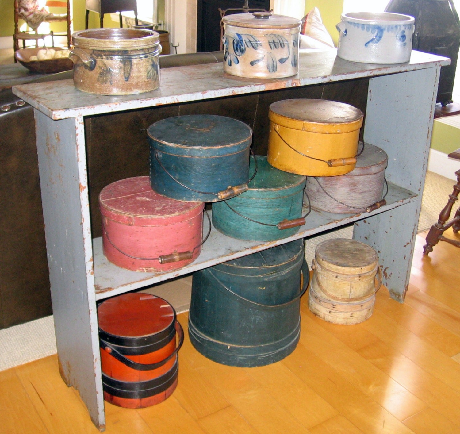 Antique Painted Bucket Bench Crock Bench Farmhouse Entry Table