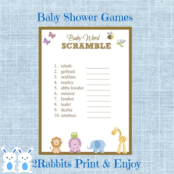 Safari Jungle Animal Baby Shower Word Scramble With Answers