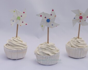 12 ct Polka Dot Pinwheel Cupcake Toppers