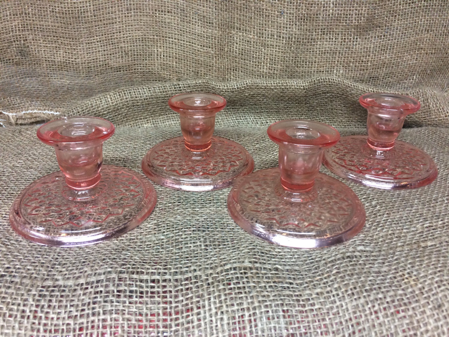Vintage Pink Depression Glass Candle Holders Set of 4