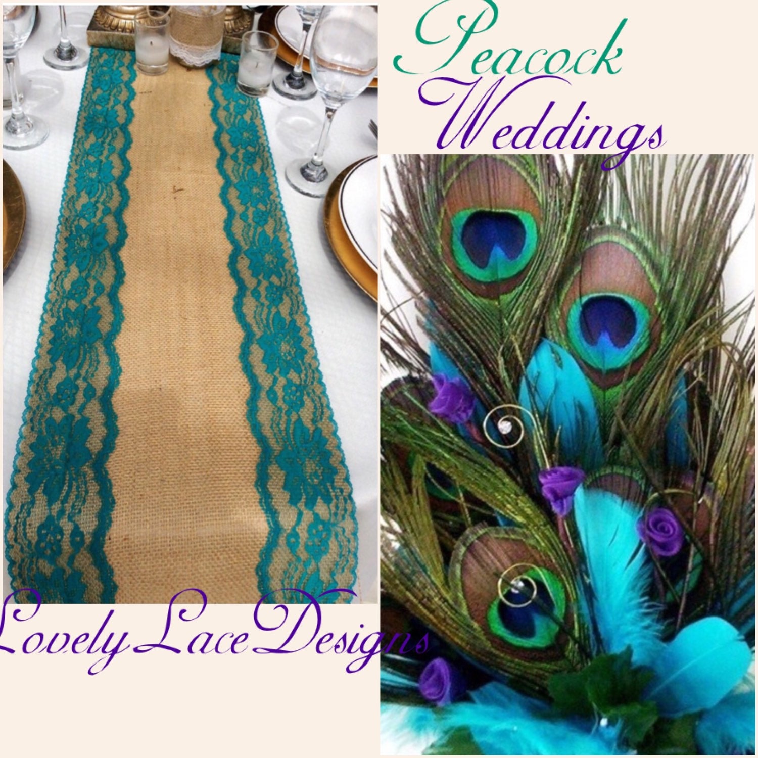 Burlap Table Runner with Teal/Jade Lace 2ft10ft x 10