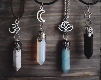 Crystal Choker Necklace Healing Charm Jewellery - Chakra Womens Tumblr Jewelry Hippie Boho Opalite Fluorite Amethyst Moon Star Lotus Om
