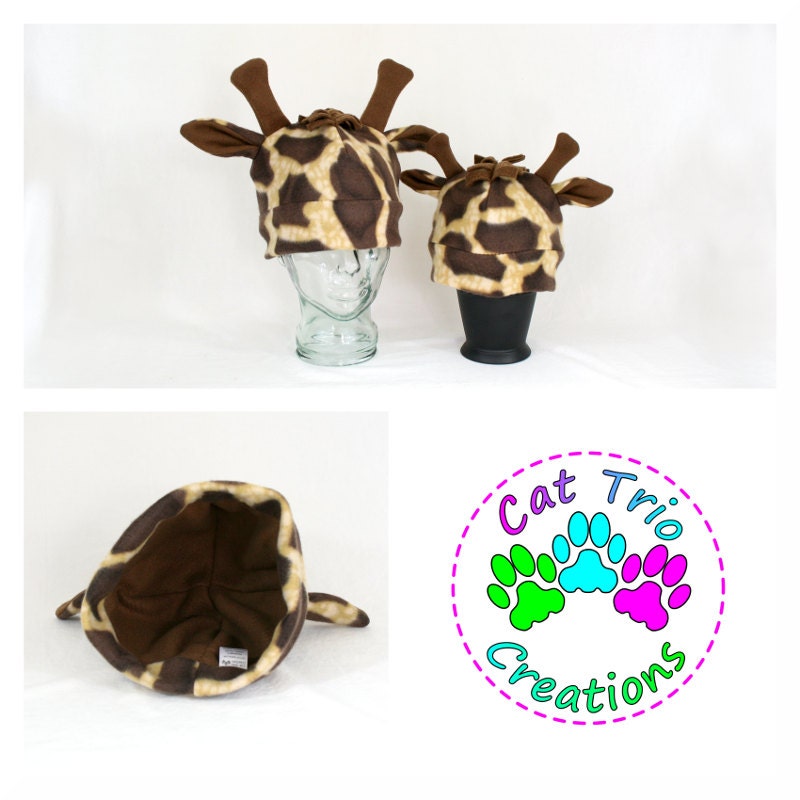 Fleece Giraffe Hat with Antlers Fully Lined Fleece Hat