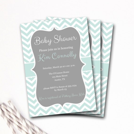 Blue And White Baby Shower Invitation Chevron Baby Shower