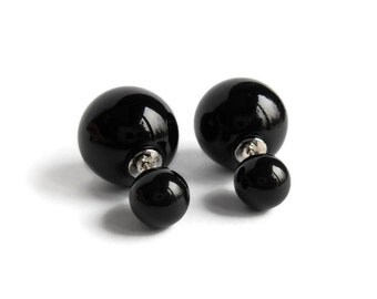 Double sided earring, Double ball earrings, Black Double pearl earrings, Many colors