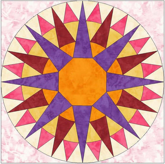 Full Rising Sun Paper Piece Templates Quilting Block Pattern