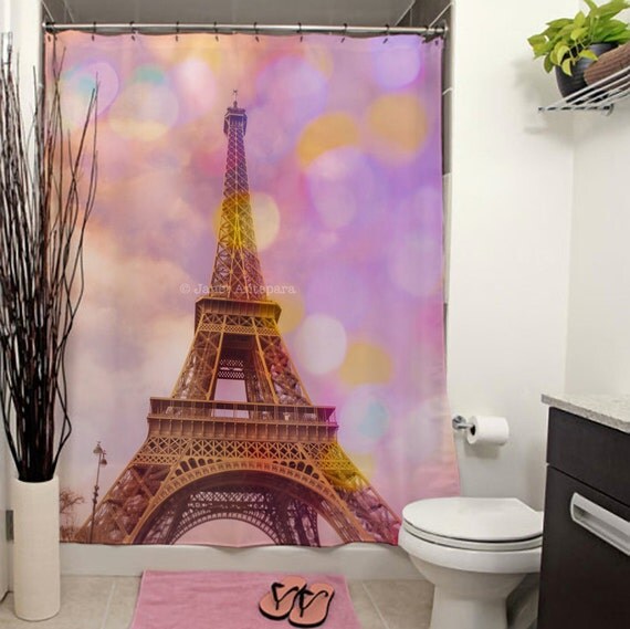 Items similar to Eiffel Tower Sunset Shower Curtain, Bathroom Decor