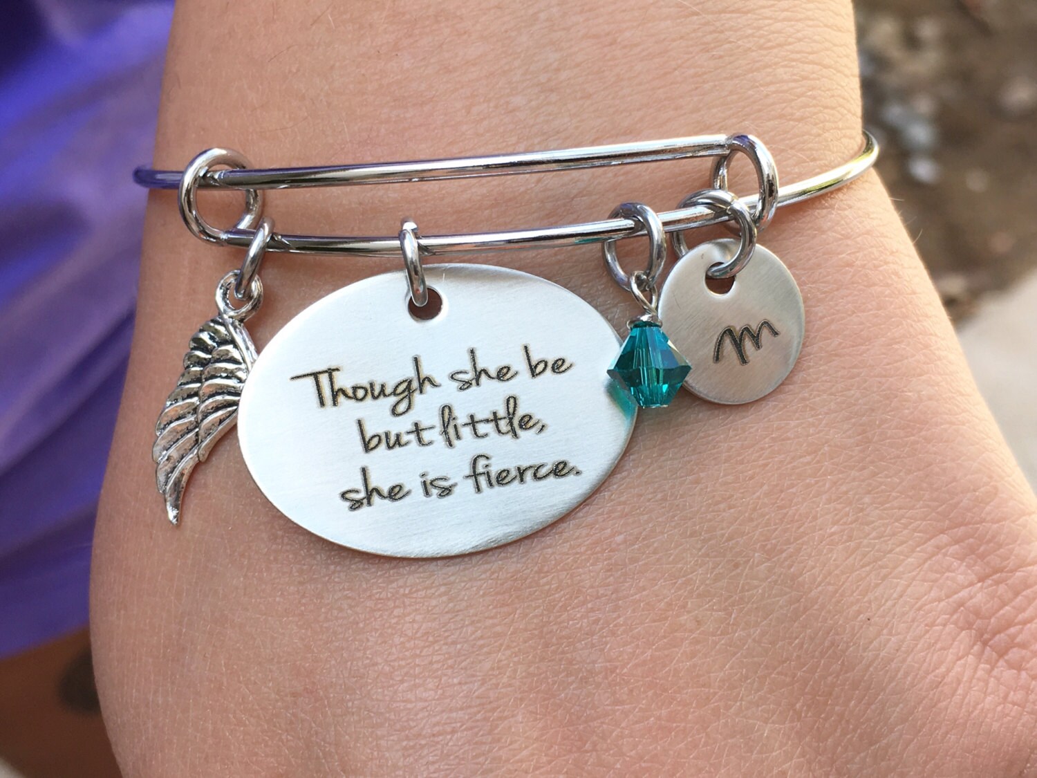Though she be but little, she is fierce | Inspiration bangle bracelet | Mantra Bangles | Graduation Gift | Gift for Her | Personalized