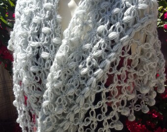 Crochet Wedding Shawl Triangle, Bridal Shawl, Bridal Shrug Bolero, with puff stitches Wedding Accessories /Scarf Boho Summer Wrap