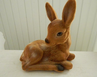 Flocked Deer Blow Mold Doe Fawn - Vintage Flocked Woodland Animal - Holiday Decor - Made in Hong Kong - Large Size Blow Mold Deer Animal