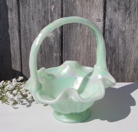 Vintage Fenton Glass Basket Fenton Opalescent Iridescent 4873