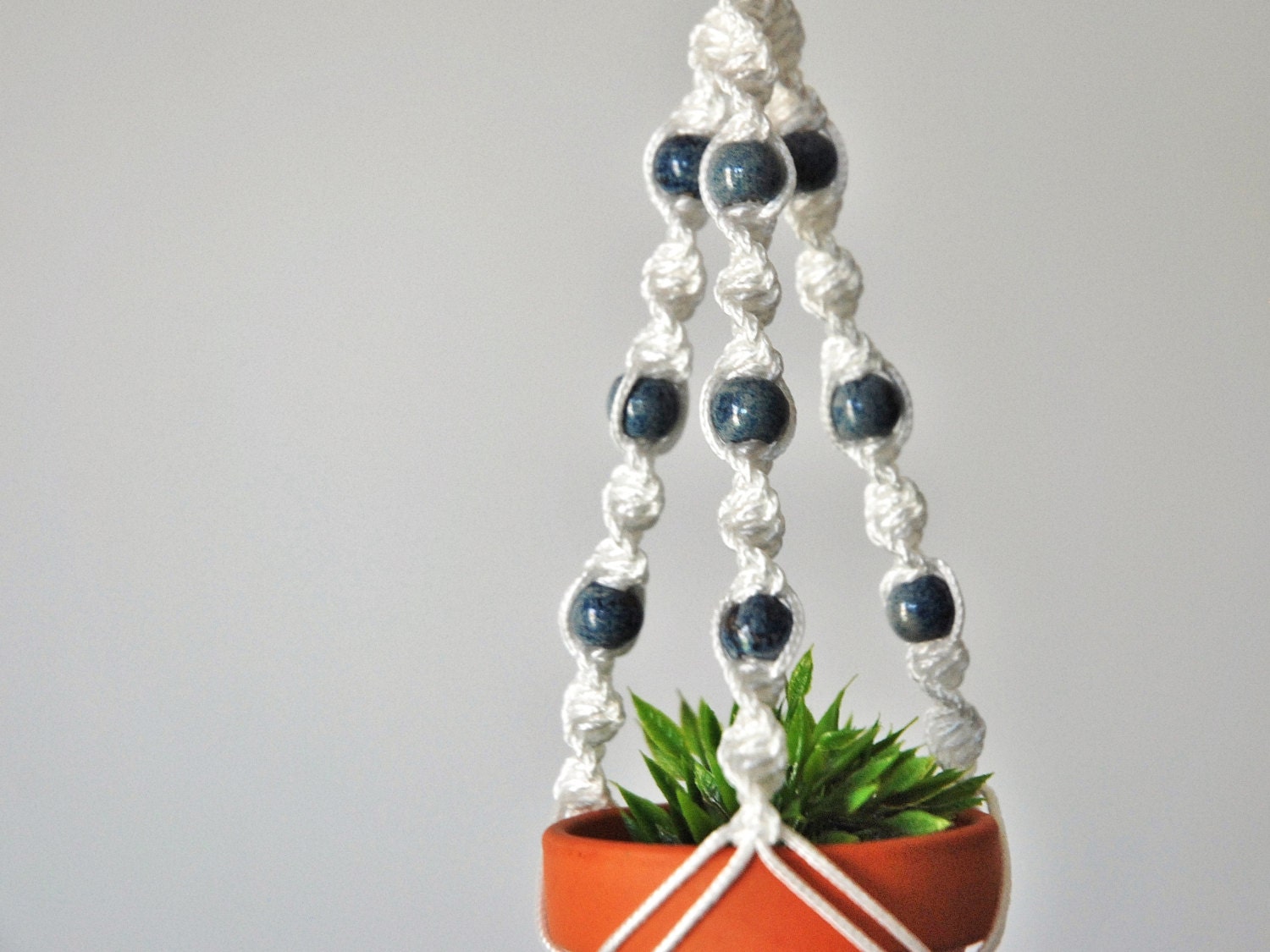 Macrame plant hanger rearview mirror charm // Mini plant