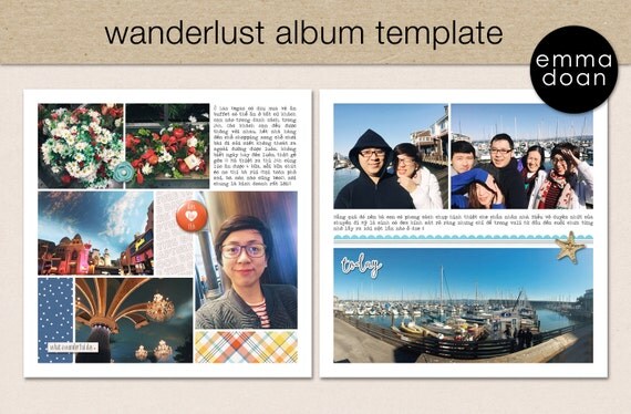Wanderlust Album Template 12x12 Quot Travel Album 12x12 Quot Photobook Template Digital Scrapbook Travel Album Template
