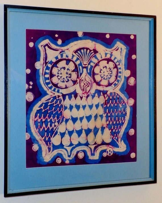 Vintage Batik Owl Framed Tapestry Picture Wall Hanging Vivid
