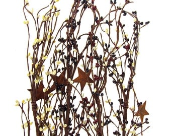 Artificial Berry Garland with Rusty Stars, 40-Inch