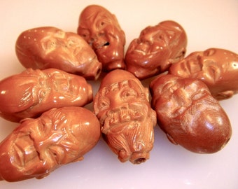 Antique Chinese Heido Buddhist Carved Peach Pit 8 Carved Prayer Beads Lohan Immortals