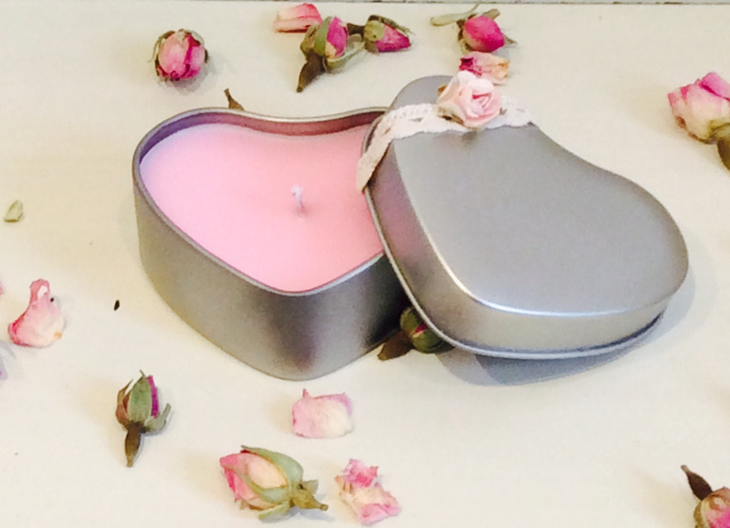 Heart Shaped Tin Candle Travel Candle Filled With Fresh Cut
