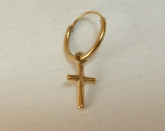 Men's Single Gold Plated Hoop & Cross Earring