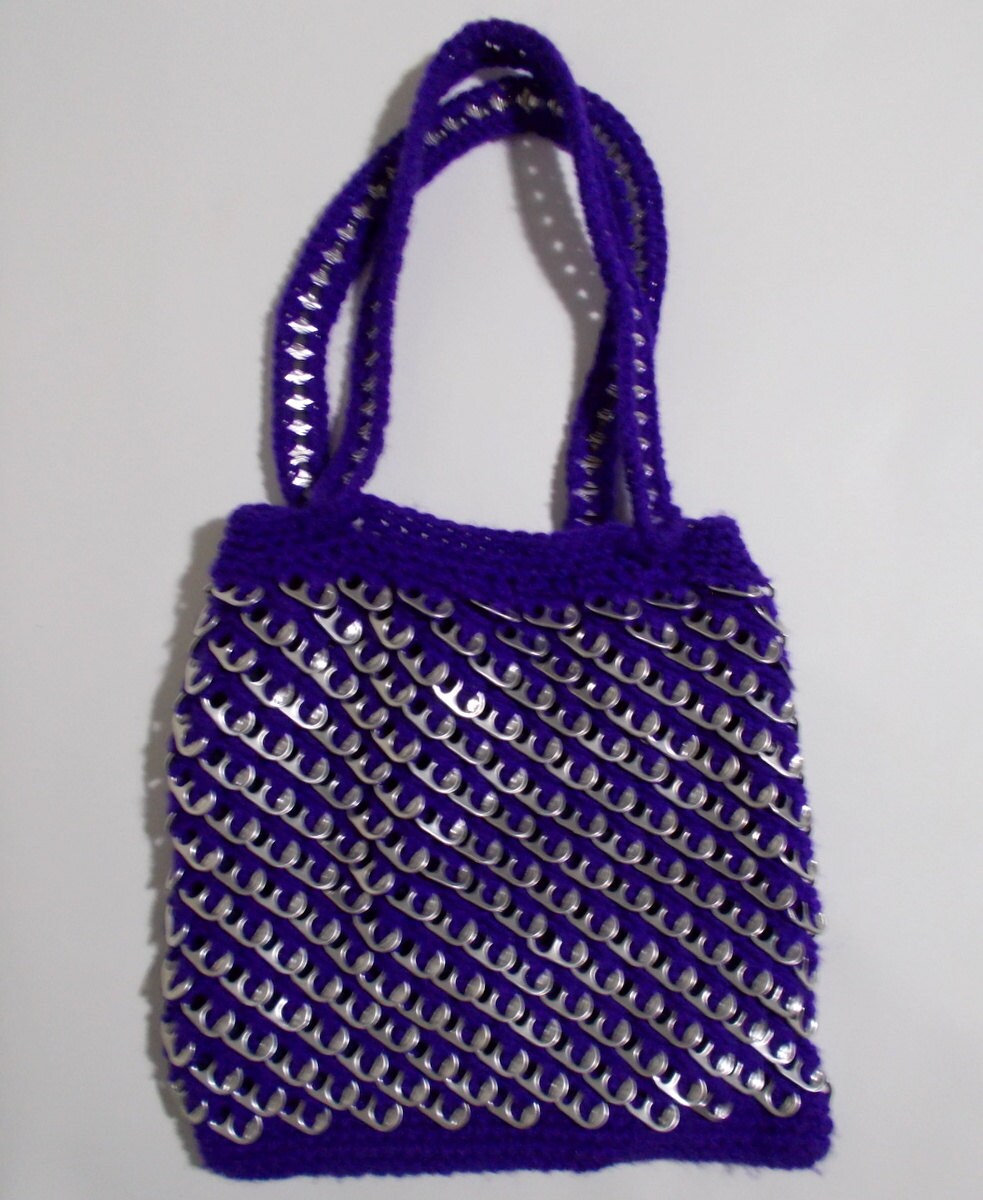 Vintage Purple Pull Tab Purse Crochet Lined Tote Soft Drink