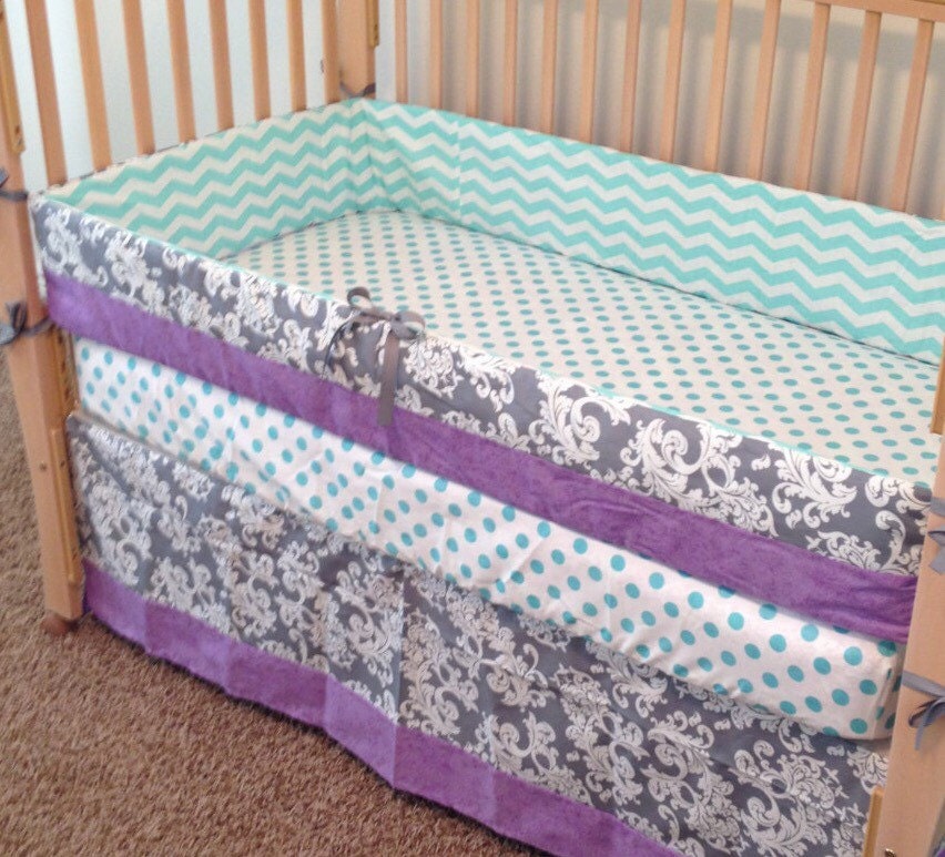 purple and aqua crib bedding/teal and by SewSweetBabyDesigns