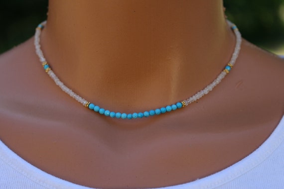 turquoise necklace moonstone necklace beaded choker