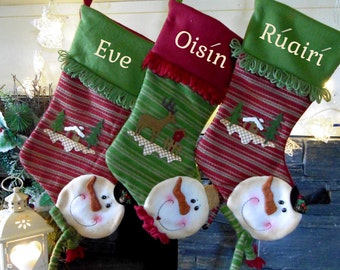 5 x snowman christmas stockings - embroidered with names