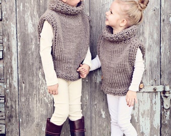 Handmade Custom Made Knit Azel Pullover, Cowl Neck, Sweater Vest, size adult small