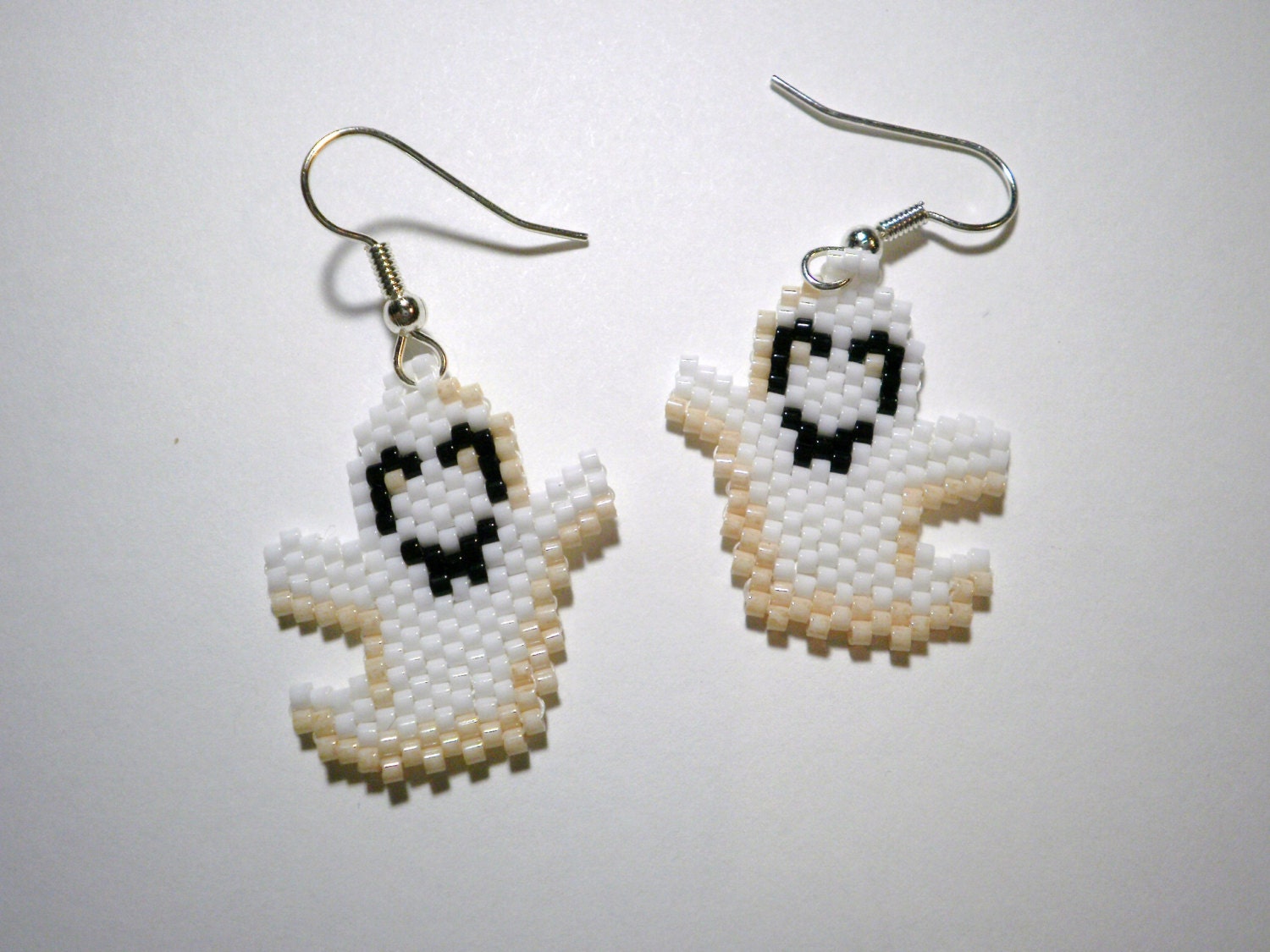 Halloween Ghost Beaded Dangle Earrings White and Cream