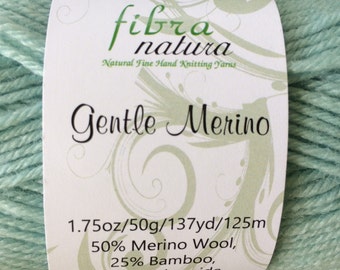 Merino Wool Yarn Blend, Bamboo Yarn, Gentle Merino by Fibra Natura, Hand Knitting Yarn, Solid Color, Baby Weight Yarn, Blue/Mint Green