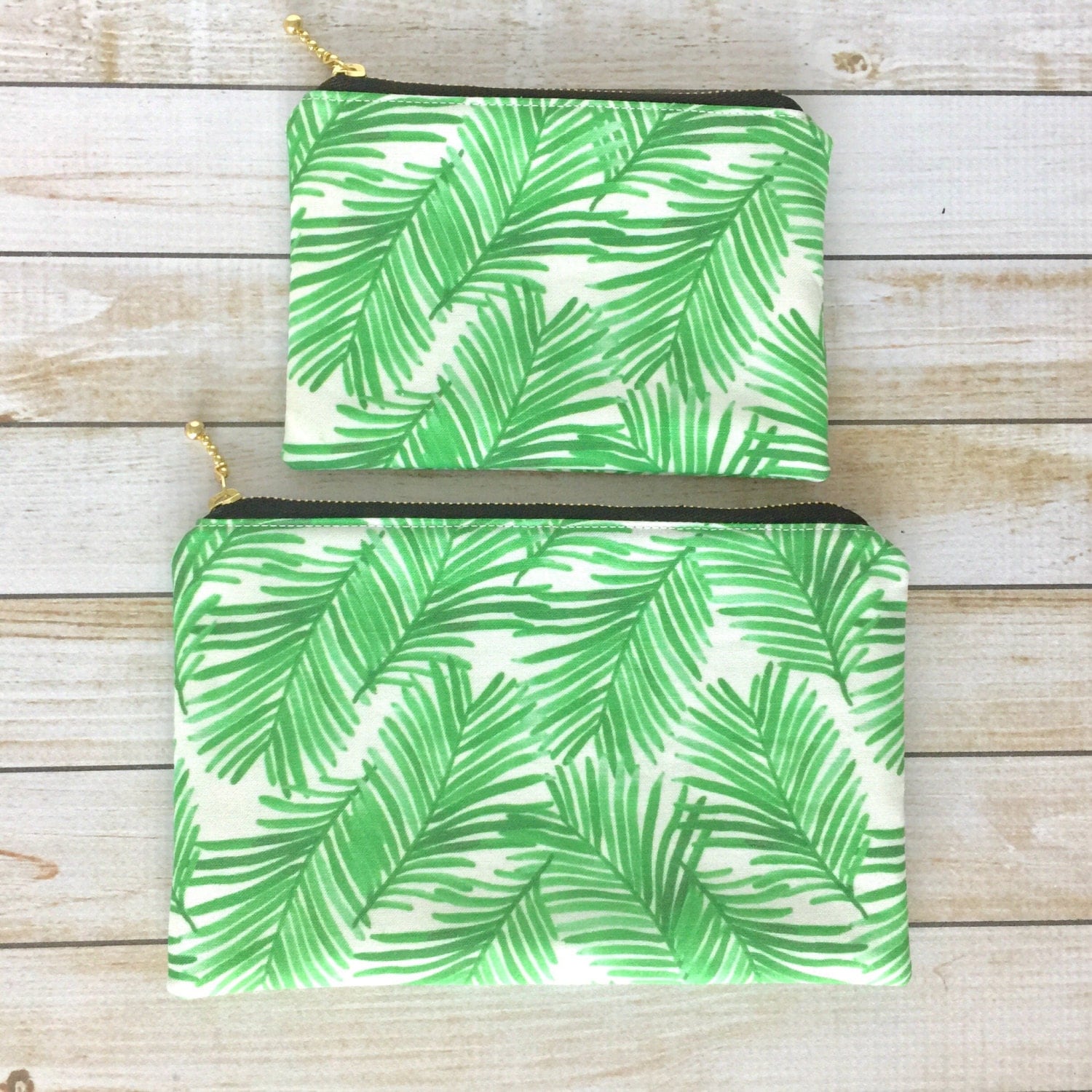 Green Palm Tree Leaves Zipper Pouch Gold Zipper Accessory Pouch Travel Pouch Holiday Gift Gifts For Her Coin Purse Pencil Pouch