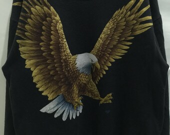 Vintage 90's Tee Jays Eagle Crew Neck Black Varsity jacket design Sweatshirt Sport Trainer Sweater Hip Hop Size L #SW72