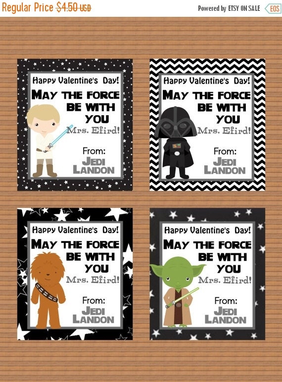 ON SALE Personalized Star Wars For Teacher Valentine Day Class Cards ...