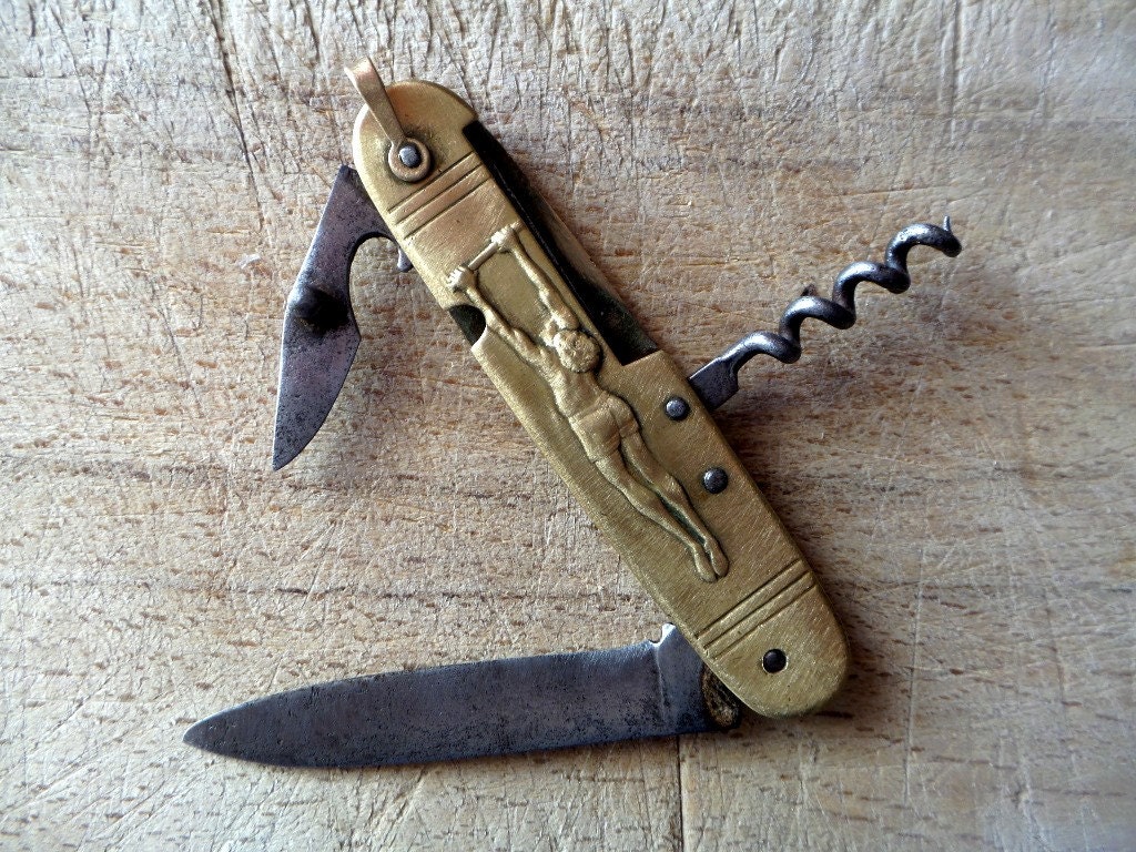 Vintage French brass Pocket Knife Olympics Sports