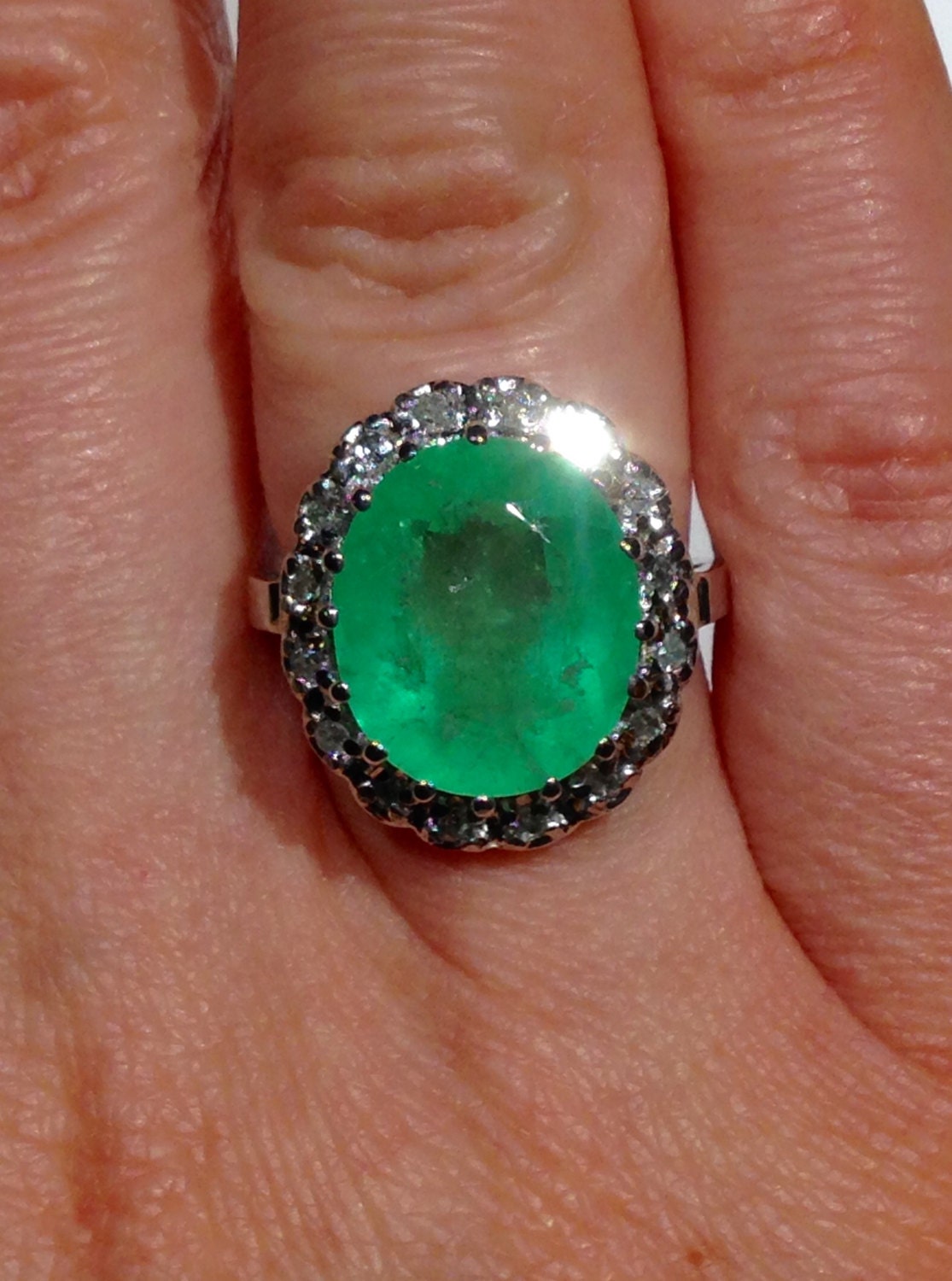 Emerald ring BIG 8TCW green beryl light green Emerald diamonds