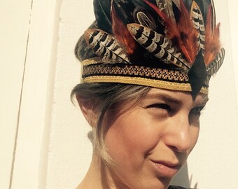 ZENA - handmade feather headdress, Feather Headpiece, Feather Headband, Ibiza, Burning man, Festival Accessories, Tribal, Native