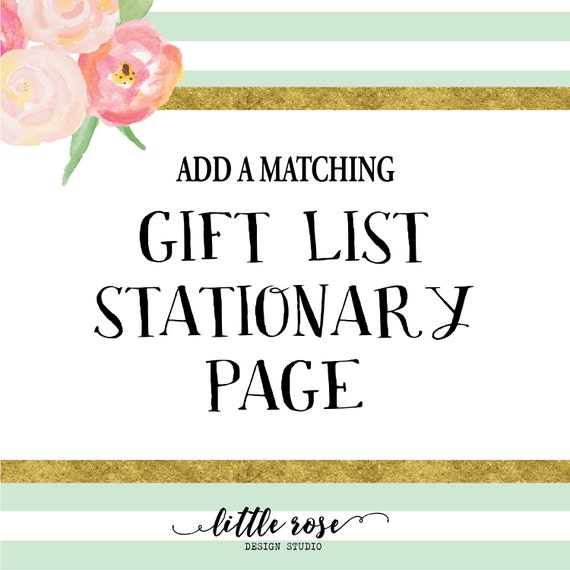 Party Gift List Stationary Bridal Shower by LittleRoseStudio