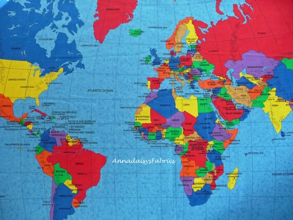 World Map Fabric Panel Map of the World Fabric Fabric Map