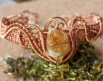 Citrine Bracelet - Copper Bracelet - Gemstone Jewelry - Wire Weave Jewelry - Handmade Jewelry - Original Design - Gift For Her - Citrine