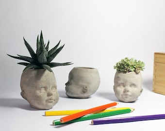Concrete Head Planter- Statuette