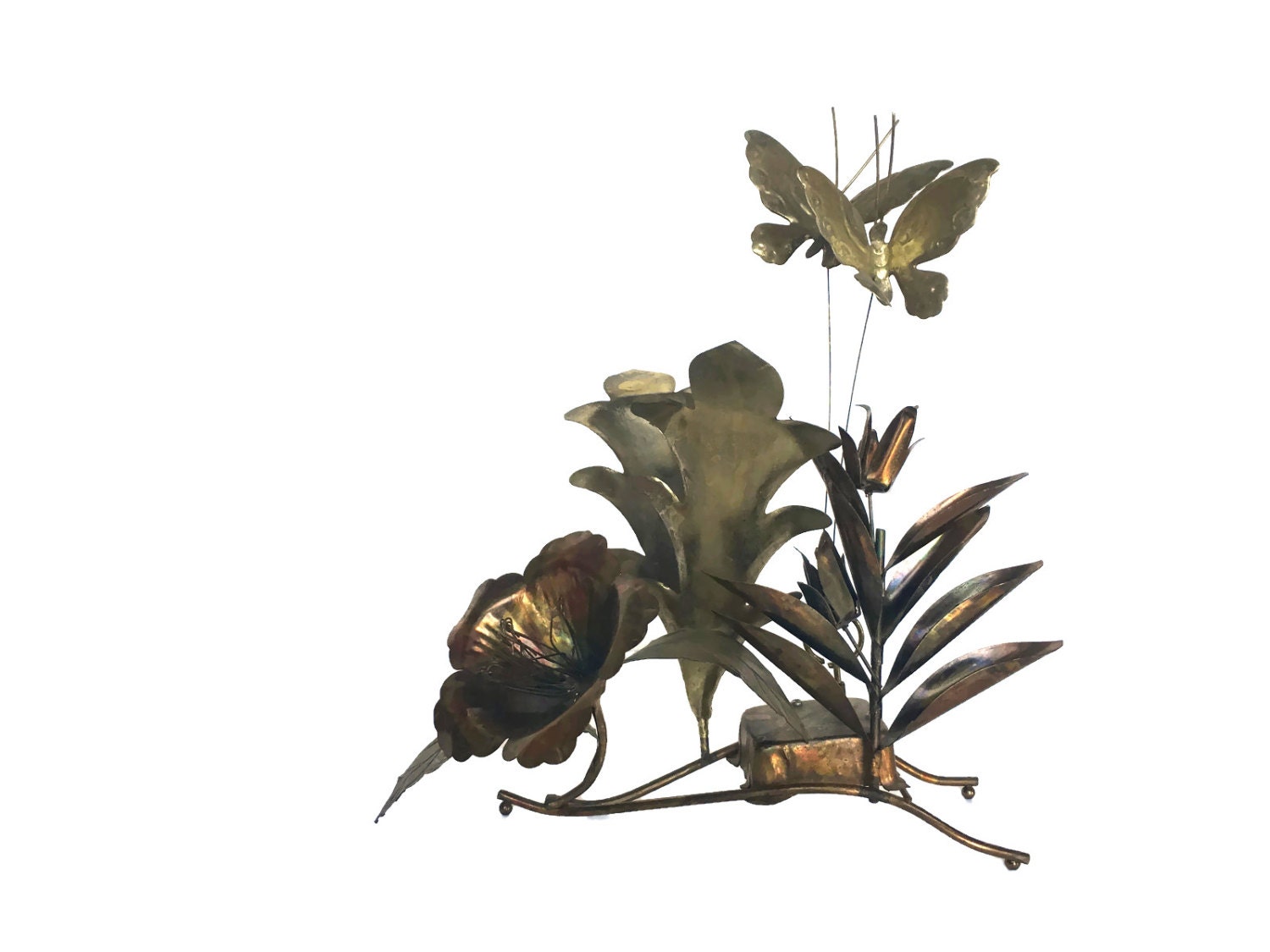 Vintage brass butterfly music box metal art wind up musical