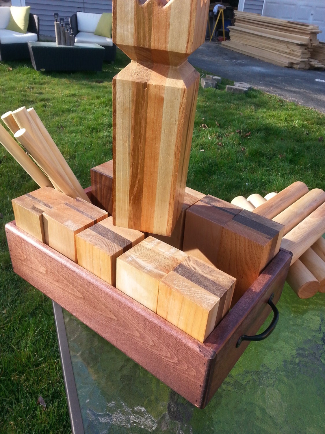 Kubb set handmade from hardwoods