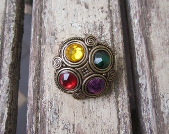 Large Vintage Gold and Jeweled Button - 1980's