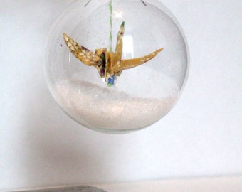 Origami Christmas Ornament - crane / handmade christmas decoration