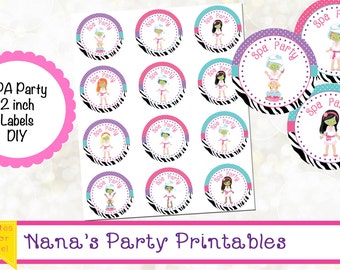 Spa Party Theme Printables - Spa Party Label - Spa Birthday Party Tag - Spa Party Sticker - Spa Cupcake Topper - Spa Party Digital File