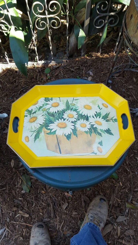 Vintage Nashco products hand painted floral metal tray
