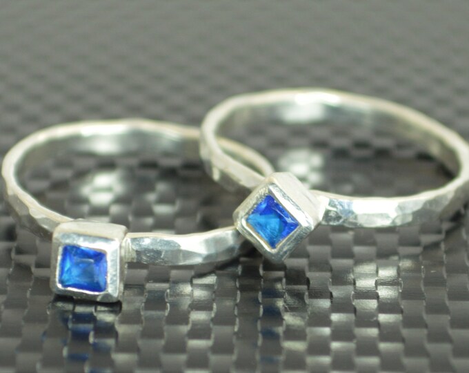 Square Blue Zircon Ring, Blue Zircon Solitaire, Blue Zircon Silver Ring, December Birthstone, Square Stone Mothers Ring, Square Stone Ring