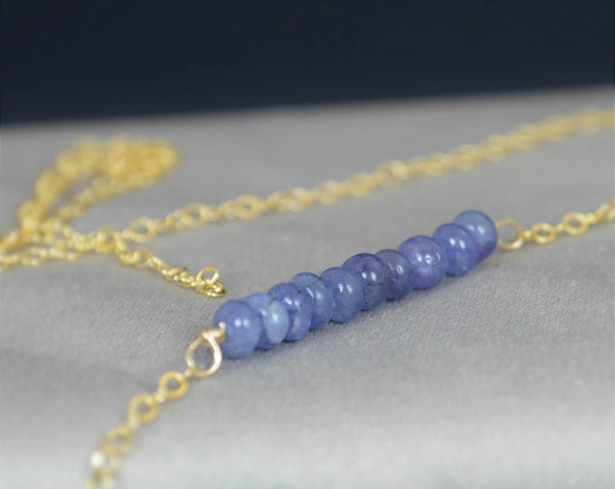Sapphire Necklace, Gem Bar, Dainty 14k Gold Fill, Sterling Silver, Rose Gold, Blue Necklace, Faceted Sapphire, Bar Necklace, Gold