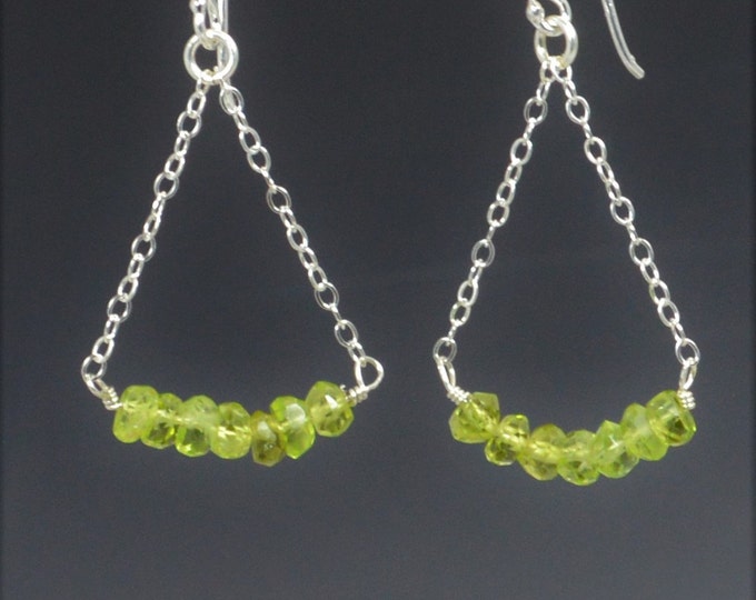 Peridot Earrings, Delicate Earrings, Gold Earrings, Sterling Earrings, Rose Earrings, Copper, Dangle Earrings, Gemstone, Green Earring